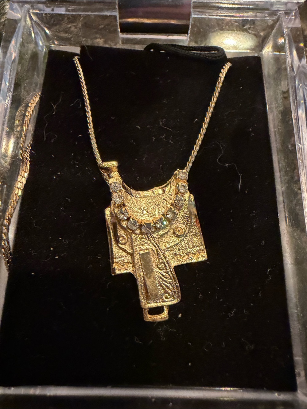 14 Kt Gold Overlay Cowboy Horse Saddle Pendant & Gold Overlay 18 Inch Necklace